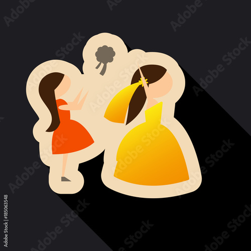 Vector of a beautiful woman in a wedding dress. Beautiful woman in a wedding dress with Bridesmaid. Drop wedding bouquet