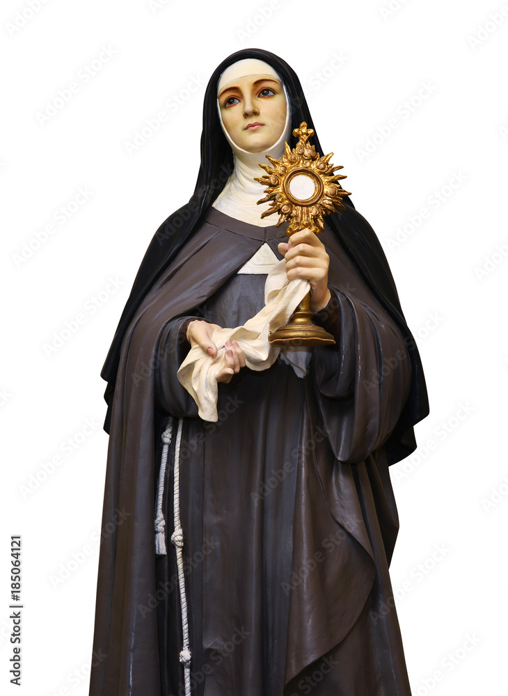 Naklejka premium Saint Clare of Assisi statue isolated on white background