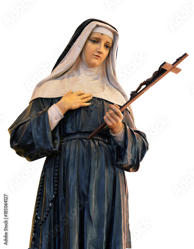 Saint Rita of Cascia statue  isolated on white background photo
