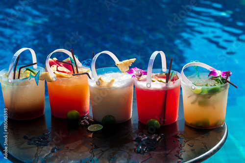 Photography Selection of cocktail in ice bucket special drink for pool party