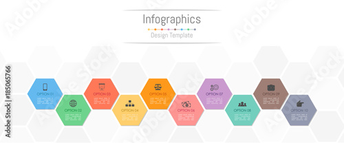 Infographic design elements for your business data with 10 options, parts, steps, timelines or processes. Vector Illustration.