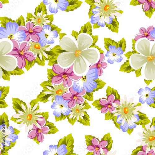Floral seamless pattern of several flowers and leaves. For design of cards  invitations  posters  banners  greeting for birthday  Valentine s day  wedding  party  holiday  celebration.