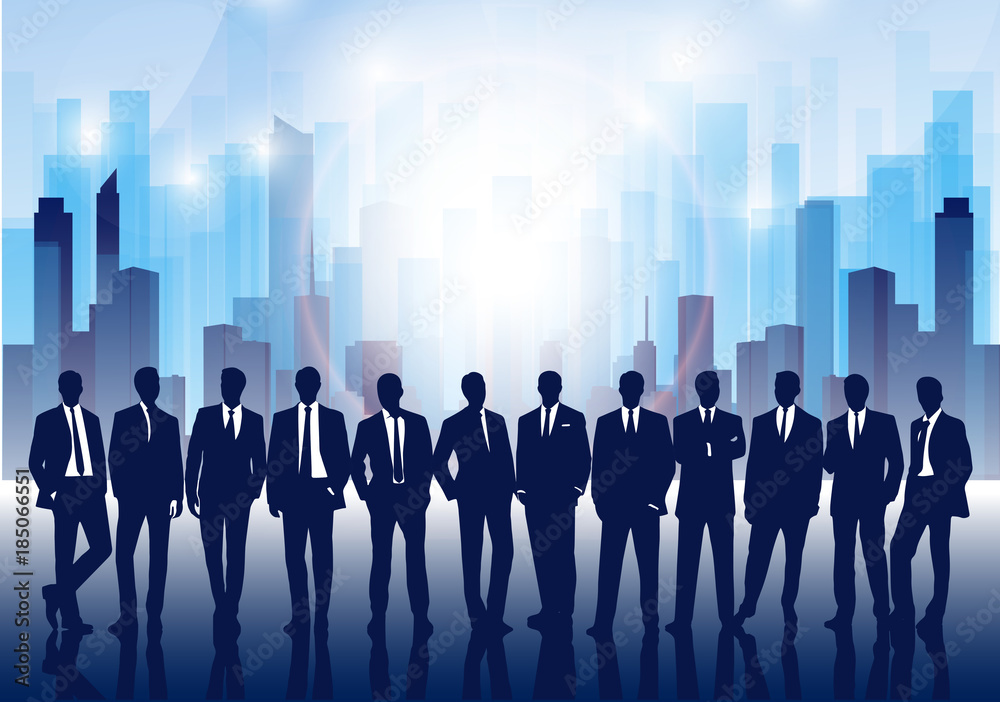 Business team against the background of the abstract megalopolis.