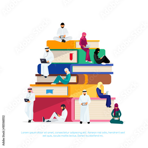 Muslim students sitting on the books.
