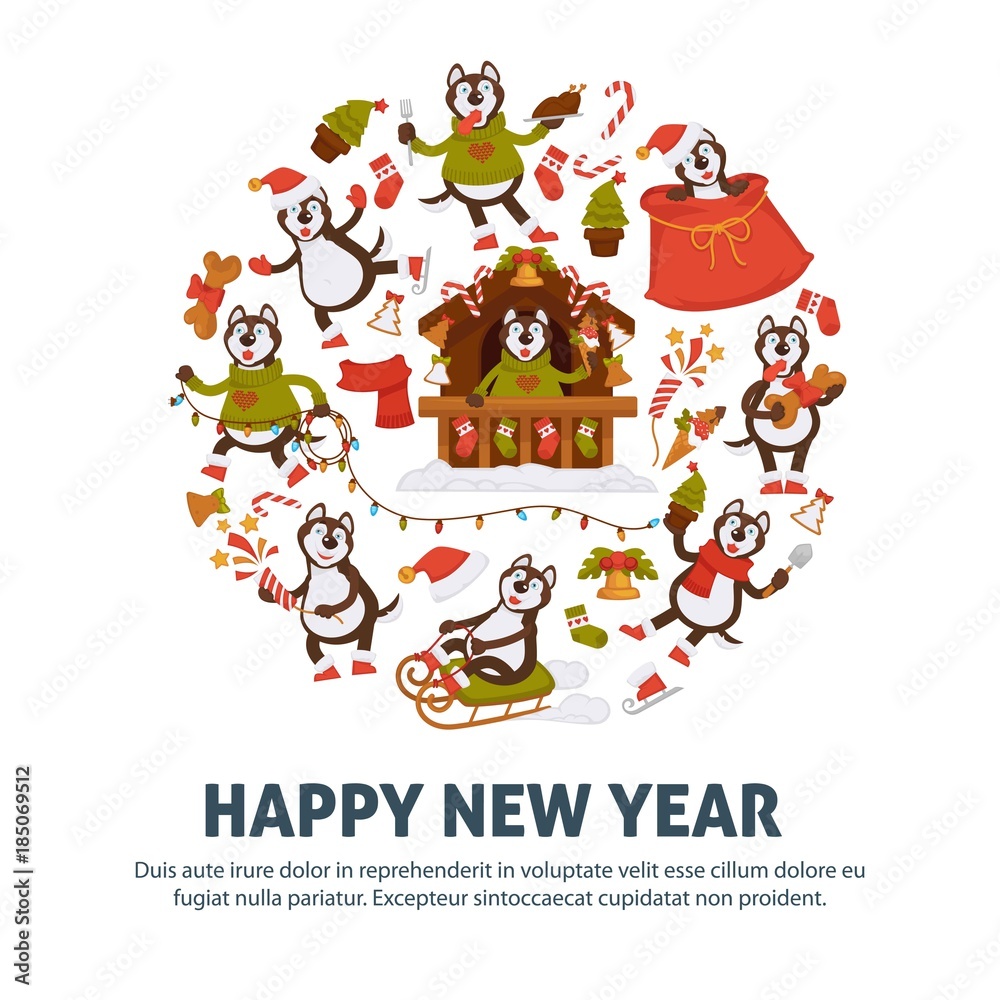 2018 Dog Year poster for Christmas or New Year winter holiday. 2018 Dog Year poster for Christmas or New Year winter holiday.