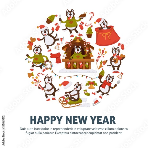 2018 Dog Year poster for Christmas or New Year winter holiday.