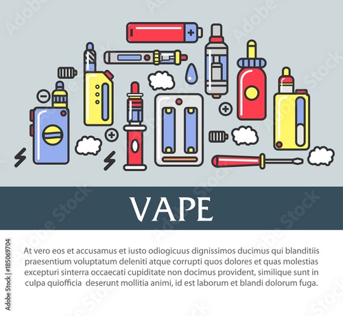 Vape zone Internet shop promotional poster with modern devices for smoking