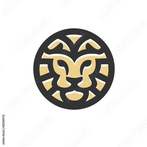 Fototapeta Naklejka Na Ścianę i Meble -  lion head circle bold line flat style business company logo, creative best circle lion head modern logo concept