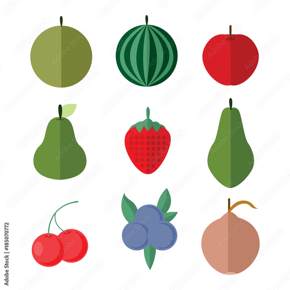 Simple Flat Fruits Vector Illustration Set Simple Flat Fruits Vector Illustration Set