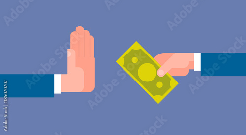 Stop Corruption Concept Hand Giving Business Man Money Flat Vector Illustration