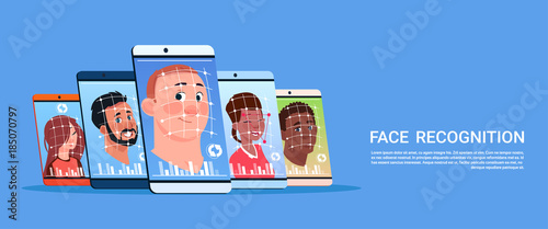 Biometric Scanning Of User Face Recognition System Concept Modern Smart Phone Access Control Technology Flat Vector Illustration