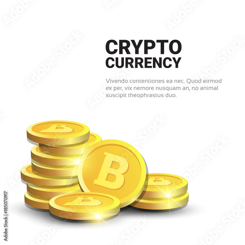Stack Of Realistic Golden Bitcoins On White Background With Copy Space Web Digital Money Crypto Currency Concept Vector Illustration