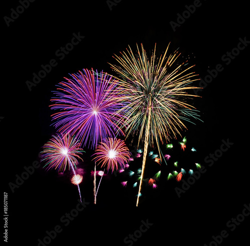 Colorful fireworks isolated on black background