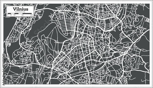 Fotografi Vilnius Lithuania Map in Retro Style.