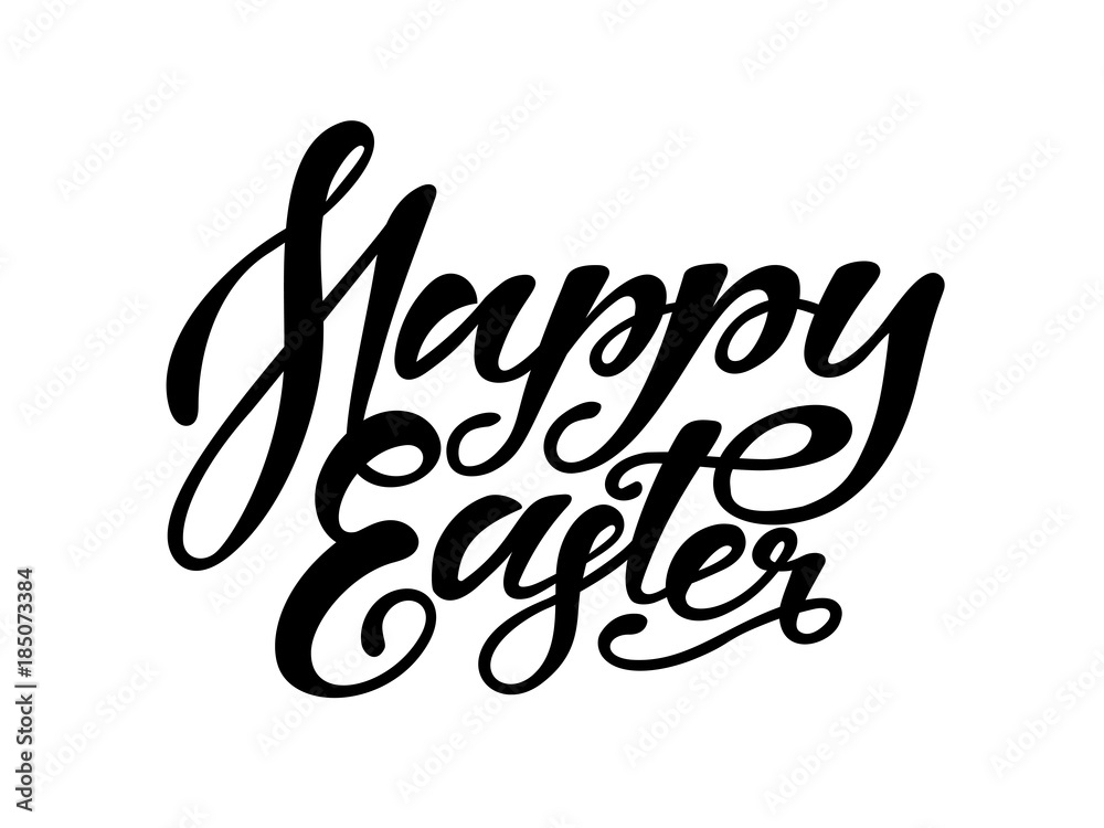 Happy Easter. Hand drawn lettering sigh. Black and white vector illustration.