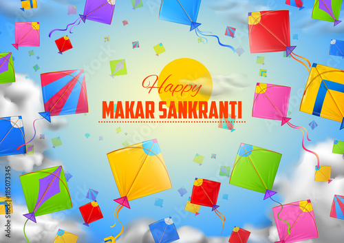 Makar Sankranti wallpaper with colorful kite for festival of India