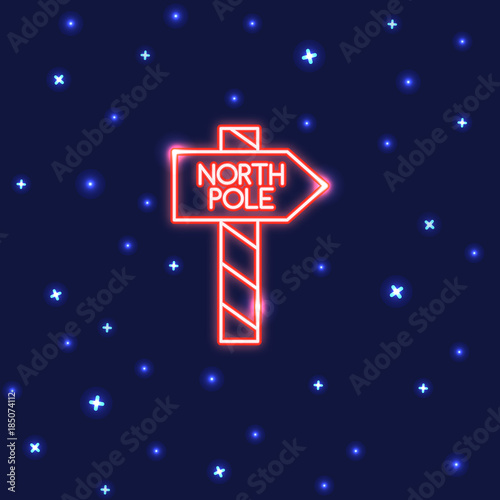 Neon North Pole waypost icon in thin line style photo