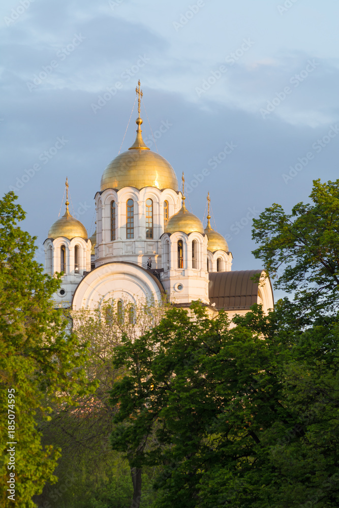 Church in the city of Samara/Church in the city of Samara in the trees in summer