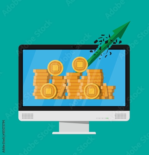 Golden coin with computer chip.