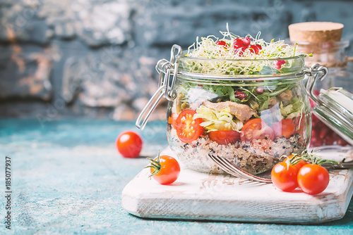 Healthy Salad in a glass jar photo