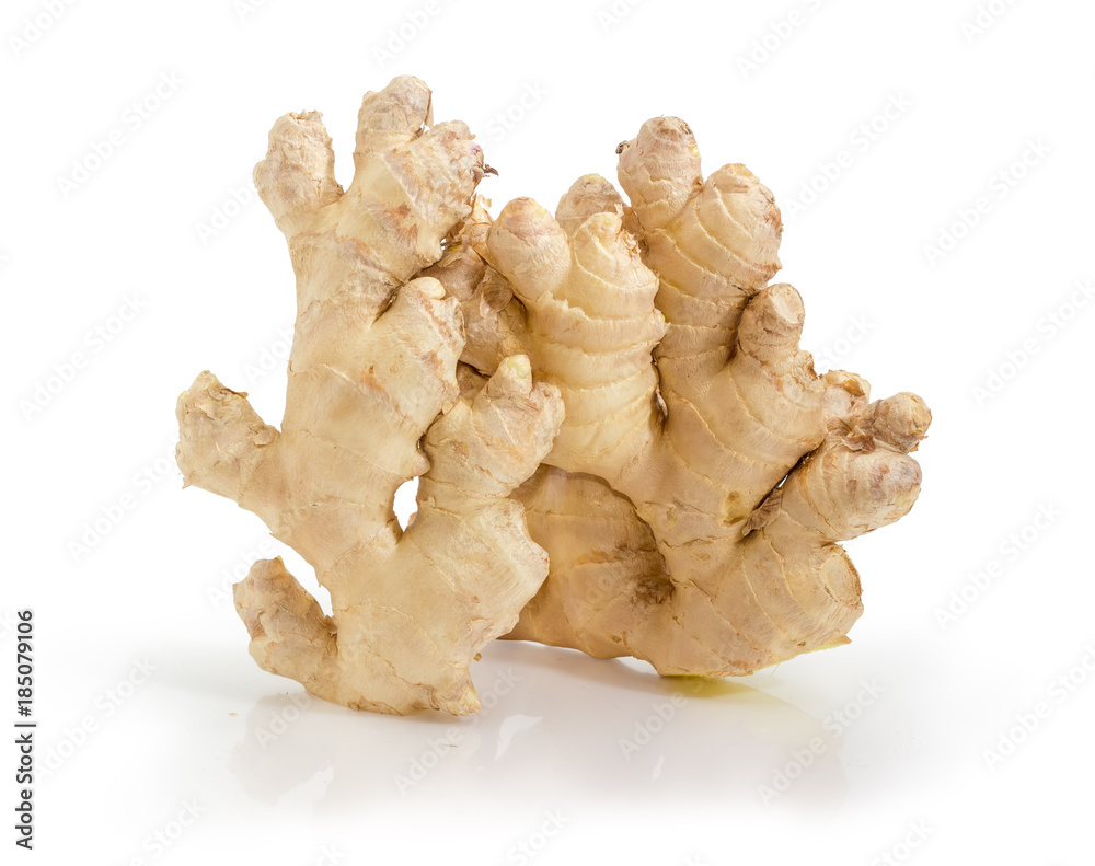 Two ginger roots on a white background Two ginger roots on a white background