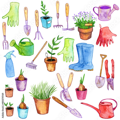 watercolor garden doodle set