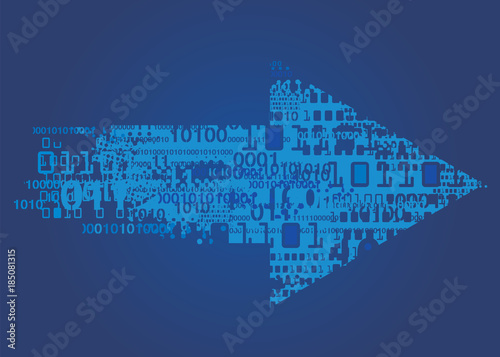 Grunge arrow with binary codes.
Blue grunge stylized arrow with fragments of binary codes. Vector available. 