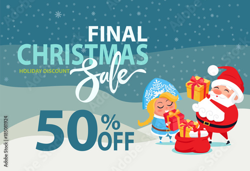 Christmas Sale Off Promo Poster Santa Snow Maiden