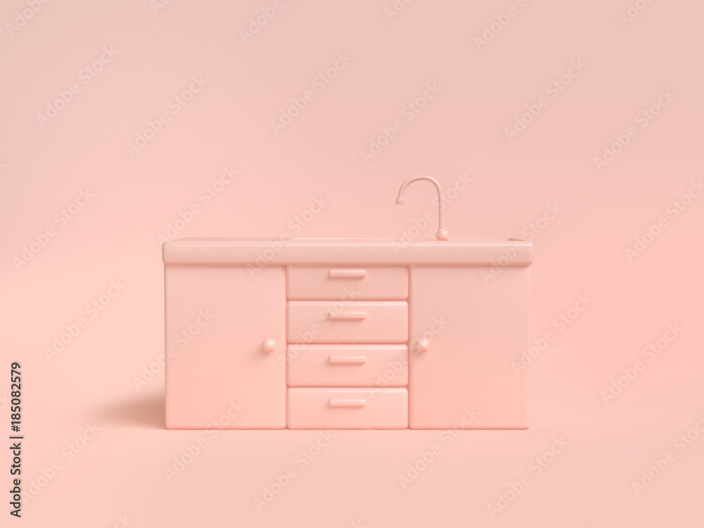 kitchen sink cabinet soft pink-cream background 3d rendering kitchen sink cabinet soft pink-cream background 3d rendering