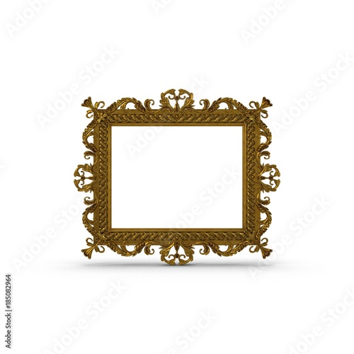 Gold vintage frame isolated on white. Front view. 3D illustration