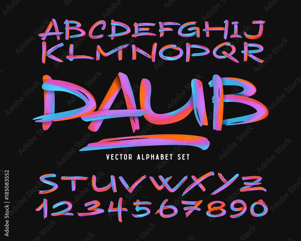 Plakat Wektor zestaw kolorowe alfabet streszczenie. Jasna nowoczesna czcionka pędzla.