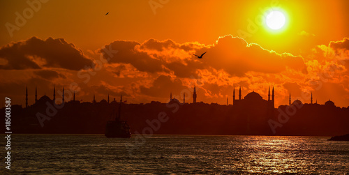 life, sunset and silhouette in istanbul