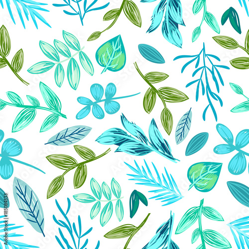 Drawn Plants Seamless Pattern Vector Illustration
