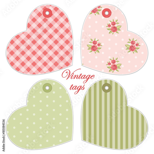 Cute hearts as retro fabric applique in shabby chic style