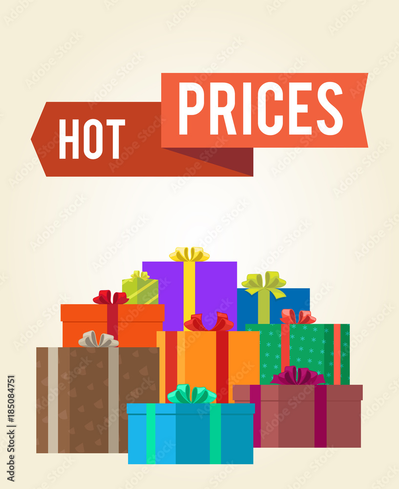 Obraz premium Hot Prices Reduction Clearance Sale Labels Ribbon