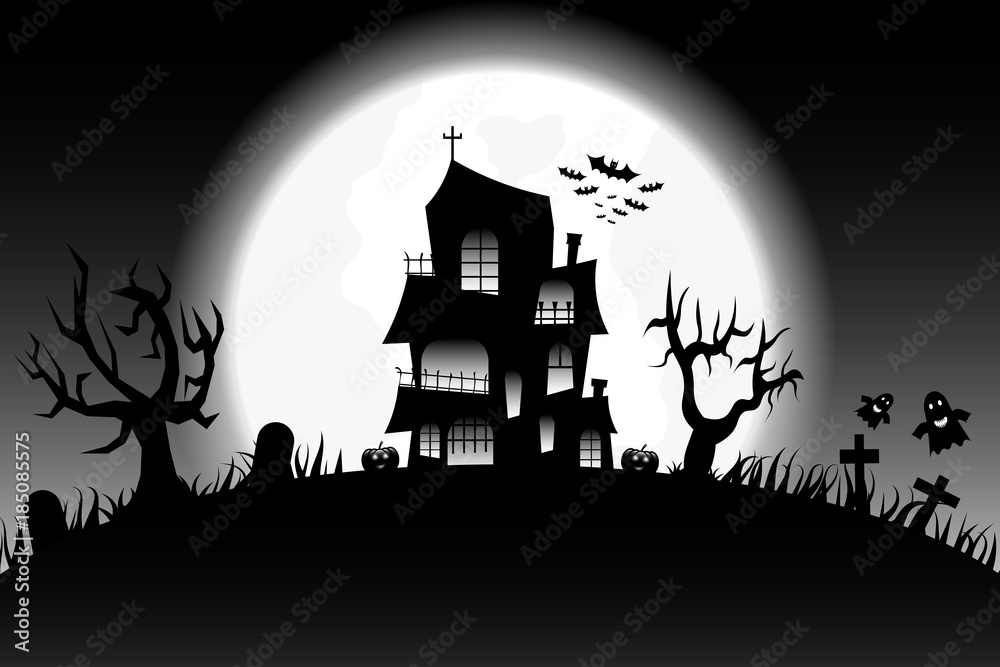 halloween day theme with pumpkin ghost tomb and haunted house.vector and illustration
