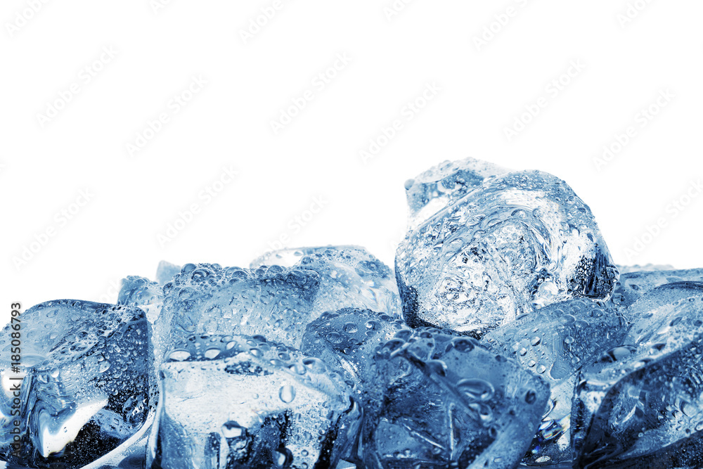 Fototapeta premium Pile of large ice cubes with droplets shot close-up