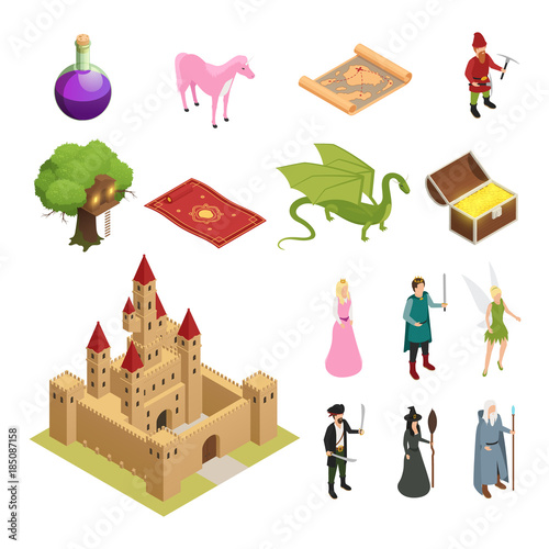 Fairy Tale Isometric Icons Set 