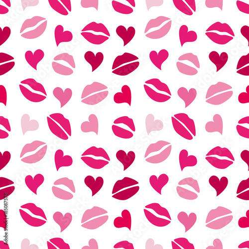 Cute primitive retro seamless pattern with hearts and kisses