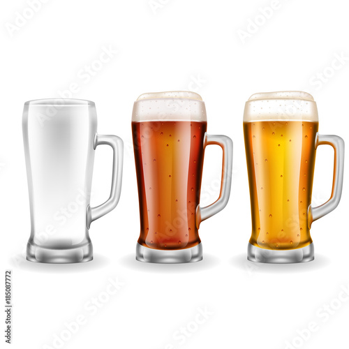 Three Transparent Glass Beer Mugs 