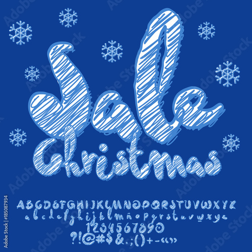 Vector marker scetching lablel Christmas sale. Set of drawn handwritten Alphabet letters, Numbers and Symbols photo