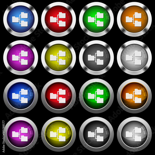 Shared folders white icons in round glossy buttons on black background