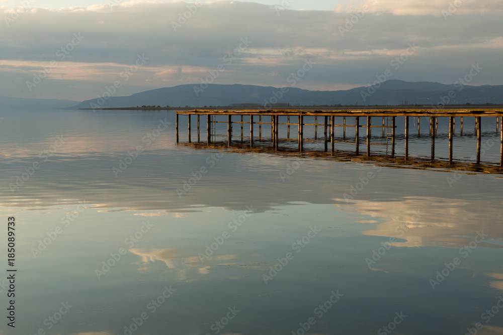 sunset on a quiet and still Lake Iznik, Iznik, Turkey