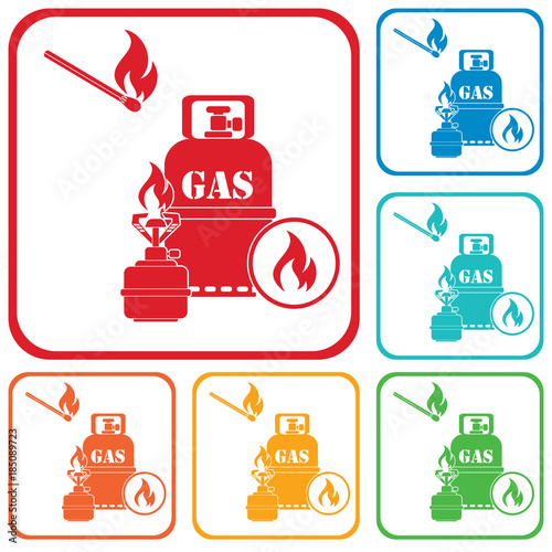 Camping stove with gas bottle icon vector