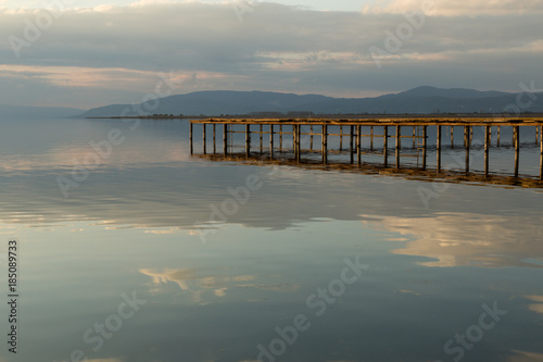sunset on a quiet and still Lake Iznik  Iznik  Turkey