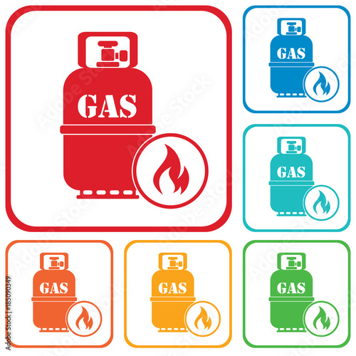 Camping stove with gas bottle icon vector