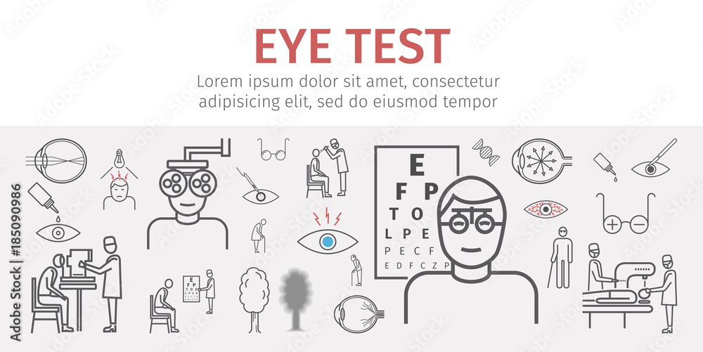 Eye vision test banner. Line icons set. Infographics. Vector signs Eye vision test banner. Line icons set. Infographics. Vector signs