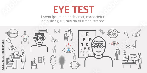 Eye vision test banner. Line icons set. Infographics. Vector signs photo