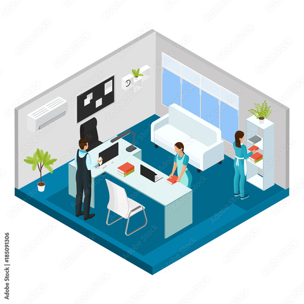 Isometric Professional Cleaning Service Concept Isometric Professional Cleaning Service Concept