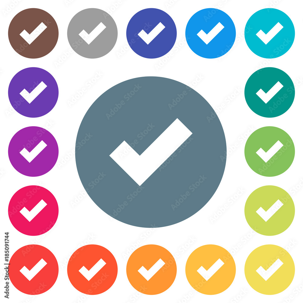 Ok flat white icons on round color backgrounds Ok flat white icons on round color backgrounds